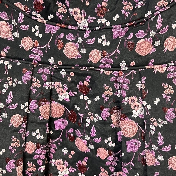 Adrianna Papell Dress Black Pink Floral Ruched‎ Embroidered Cocktail Shimmer 6 - Picture 4 of 14